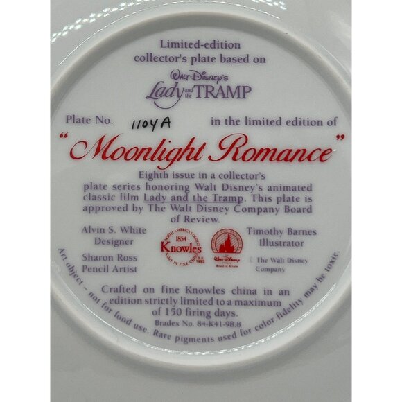 Walt Disney Lady And The Tramp Moonlight Romance Limited Edition CollectorS Plat - Picture 4 of 5